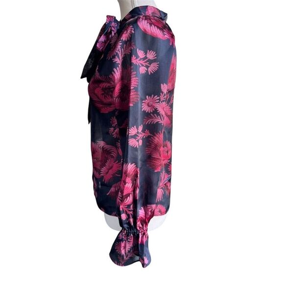 Ted Baker London Women's Floral Blouse Size 0 Multicolor Long Sleeve Tie Neck - Picture 4 of 16